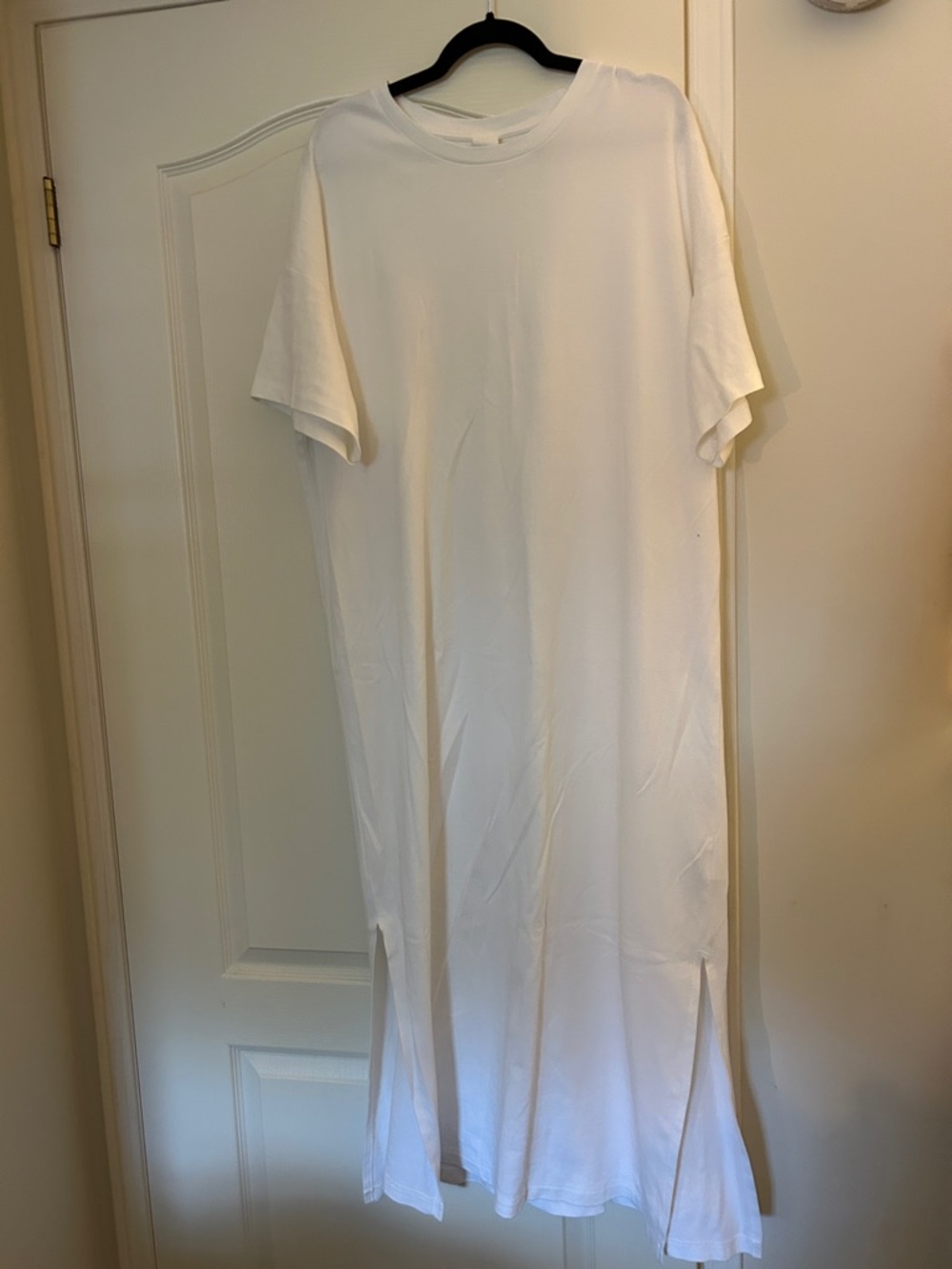 100% Cotton White Short-Sleeve Oversized Shirt Dress